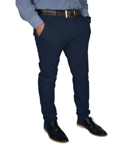 Mens Slim FIT Stretch Chino Trousers Casual Flat Front Flex Classic Full Pants - Picture 20 of 26