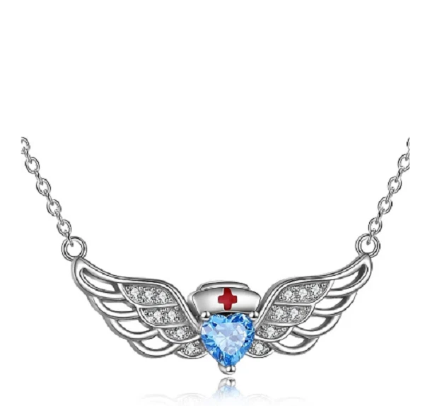 CHROME HEARTS delicato ciondolo CUORE ANGELO ALA DR ER 18" argento sterling 925 placca catena femmina