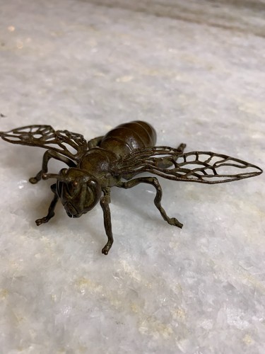 Antique Ornate Jizai Okimono Netsuke Bronze Japanese Bee Wasp Hornet Insect - Picture 8 of 15