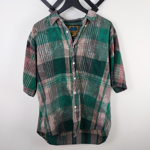 Native Habitat Planet Erde Shirt Herren XL grün kariert geknöpft Herren Vintage 90er