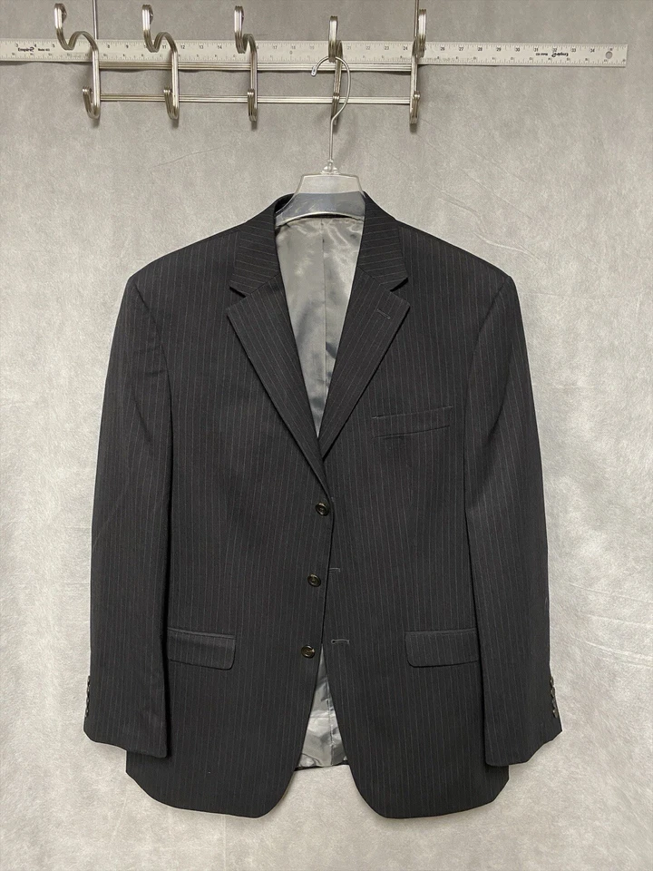 Chaps Suit Men 42L Gray Striped 3B Wool Career 34 X32 Pants Ralph Lauren Luxury - Image 2 of 4