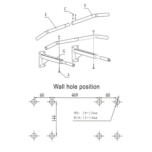 Wall Mounted Pull Chin Up Bar Heavy Duty Dip Station Gym Home Exercise Fitness - Bild 8 von 10