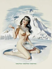 Beautiful Woman Winter Pinup with Snowflakes 8.5x11" Photo Print Ren Wicks Art