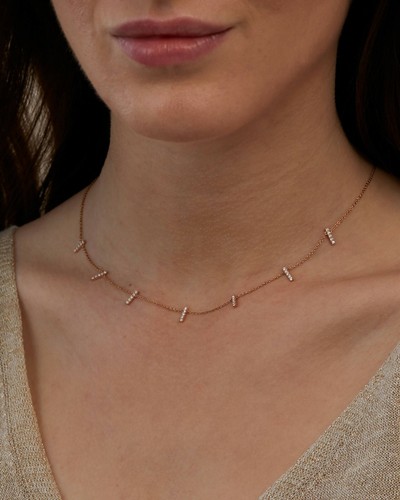 Genuine Diamond Multi Bar Necklace 14k Solid Gold Wedding Necklace For Women. - Picture 7 of 12