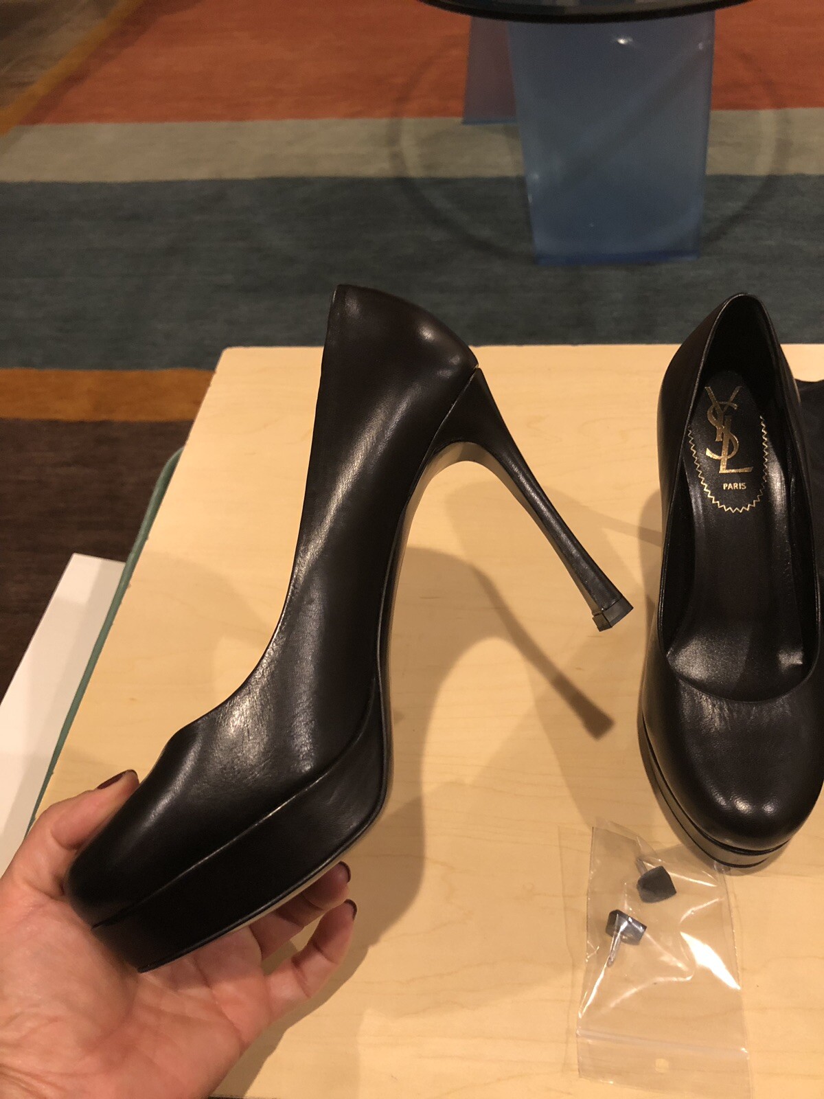 Scarpe donna YSL YVES SAINT LAURENT Rive Gauche tacco nero plateau 36 5