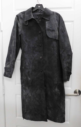 Sanyo Black Distressed Trench Coat Women's Size S Style PA163