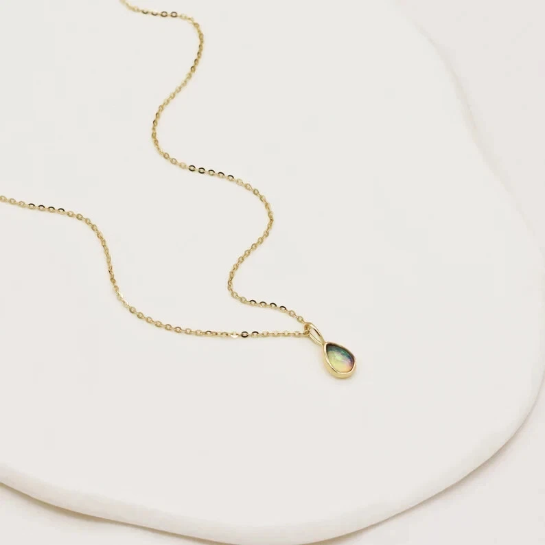 Collar de ópalo natural, plata de ley 925 maciza, colgante de ópalo, colgante de lágrima Foto 3 de 4