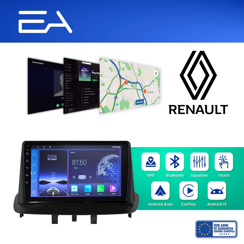 Autoradio Android perRenault Megane 2 2002-2009 -Octacore 4GB 64GB- telecamera - Immagine 2 di 4