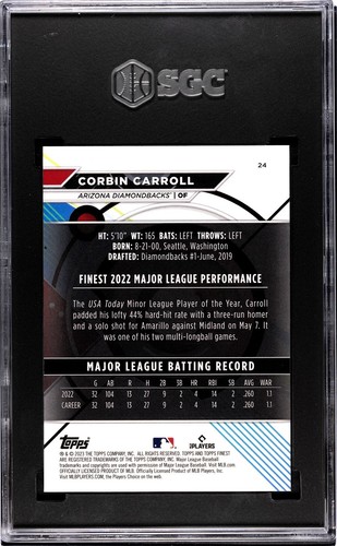 2023 Topps Finest #24 Corbin Carroll SGC Grado 10 S131 - Imagen 2 de 2