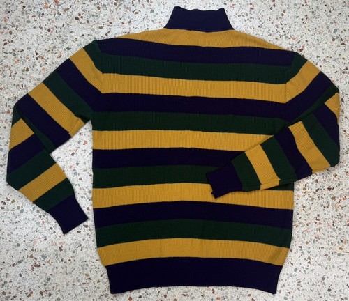 The Hecht Co Rare Vtg Men's Striped Made In Italy 1/4 Button Up Sweater Size L - Picture 8 of 8