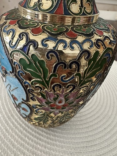 "Grúas chinas artesanales Cloisonne florales 8"" latón muy ornamentadas vintage" - Imagen 14 de 23