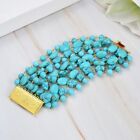 Turquoise Gems Stone Bracelet For Women Great! 9 Strands Mix Shape Blue