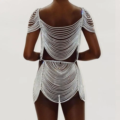 Lencería Hombro Cadena y Vestido Sujetador Correa Collar Conjunto Sexy Bikini Joyería Foto 4 de 4