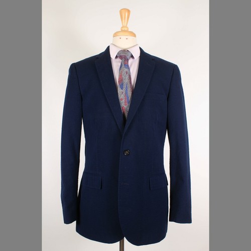 J.Crew Ludlow 42L Blue Solid Cotton Two Button Mens Sport Coat Blazer Jacket