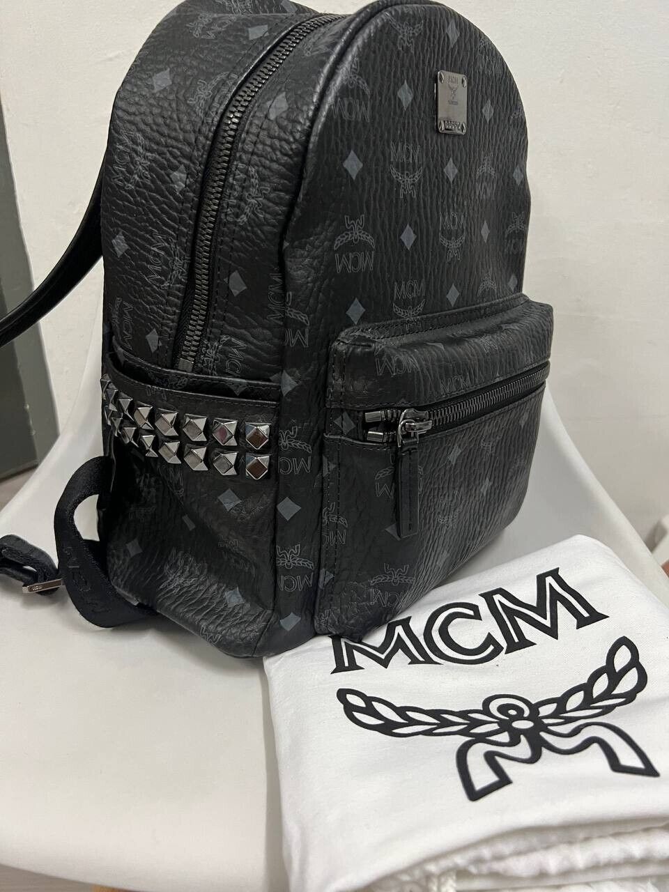 Medium Stark Side Studs Backpack in Visetos Black