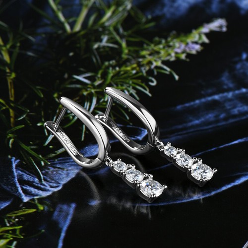 Moissanite Dangle Earrings for Women 925 Sterling Silver U-shaped Hoop Earrings - Picture 11 of 13