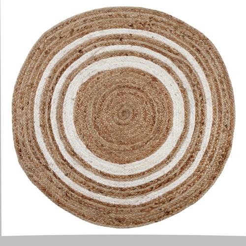 Rug Round Rugs Jute Natural White Cotton Stripe Mat Braided Reversible Mats - Picture 32 of 32