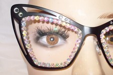 UNIQUE BOUTIQUE READING GLASSES 2.50 BLACK METAL RHINESTONE CATEYE FRAME