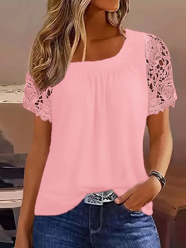 Womens Summer Tee T-Shirts Blouse Lace Short Sleeve Tops Pullover Plus Size 8-26 - Picture 15 of 19