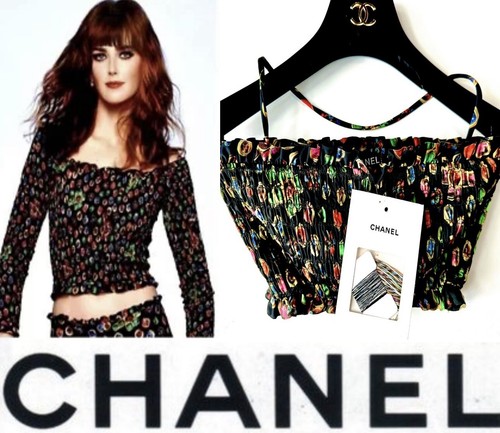 New Chanel 2021 2022 Black Red Pink Crop Top 34 36 38 2 4 6 Sweater Shirt S M