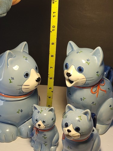 Otagiri Blue Calico Cats Collection Lot Cookie Jar Creamer Salt Shaker - Picture 14 of 14