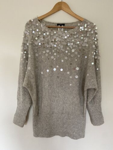 NWT Lafayette 148 N.Y. Cashmere Embellished Dolman-Sleeve Sweater w/Paillets Med - Picture 2 of 8