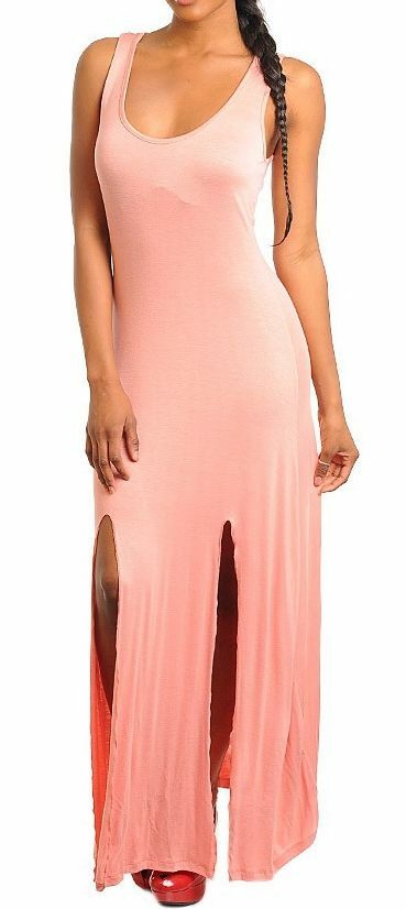 Double Split Front Open Back Sleeveless Tank Long Maxi Dress eBay