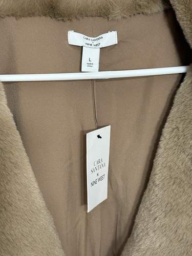 Cara Santana Nine West Faux Fur Coat Women’s Large Camel/Tan One Snap Pockets - Picture 2 of 4