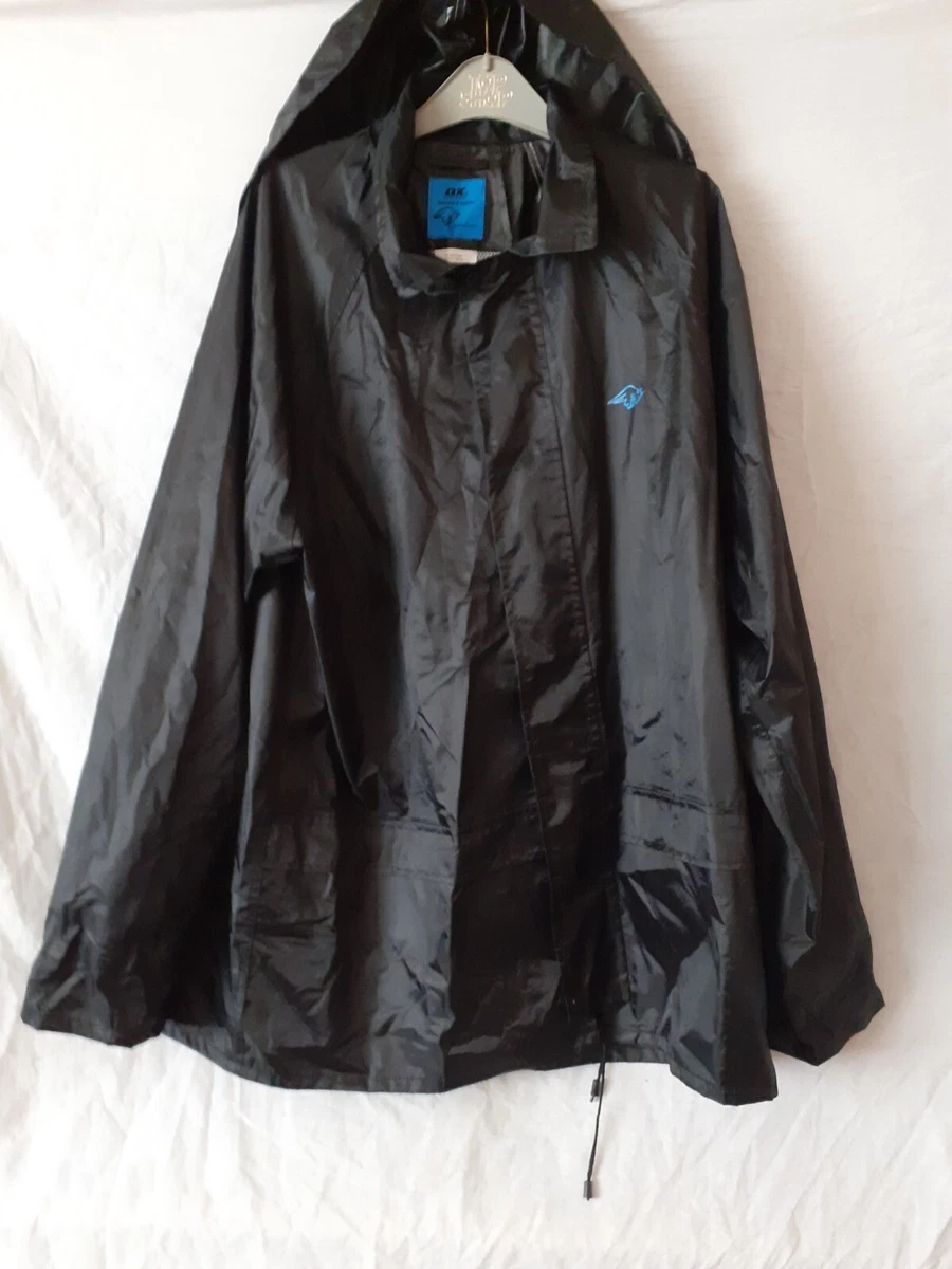 Mens Black Ox Tools Hooded Full Zip Polyester PVC Coated Rain Coat. Size L