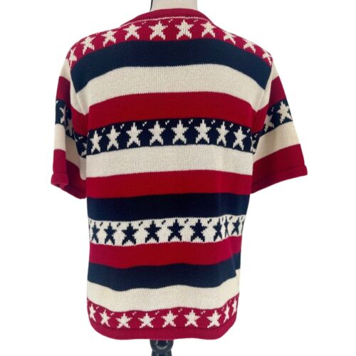 Christopher & Banks Cardigan Size M Vintage Y2K Patriotic Stars Stripes Knit - Picture 2 of 13
