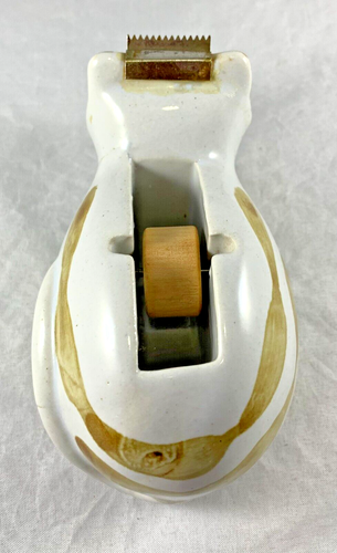 VINTAGE CERAMIC CAT TAPE DISPENSER WHITE WITH BROWN STRIPES - Picture 4 of 12