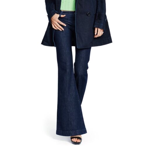 RALPH LAUREN Women's Size 10x34 Long Creased Jean Trousers, Wide Leg Denim Pants - Picture 2 of 4