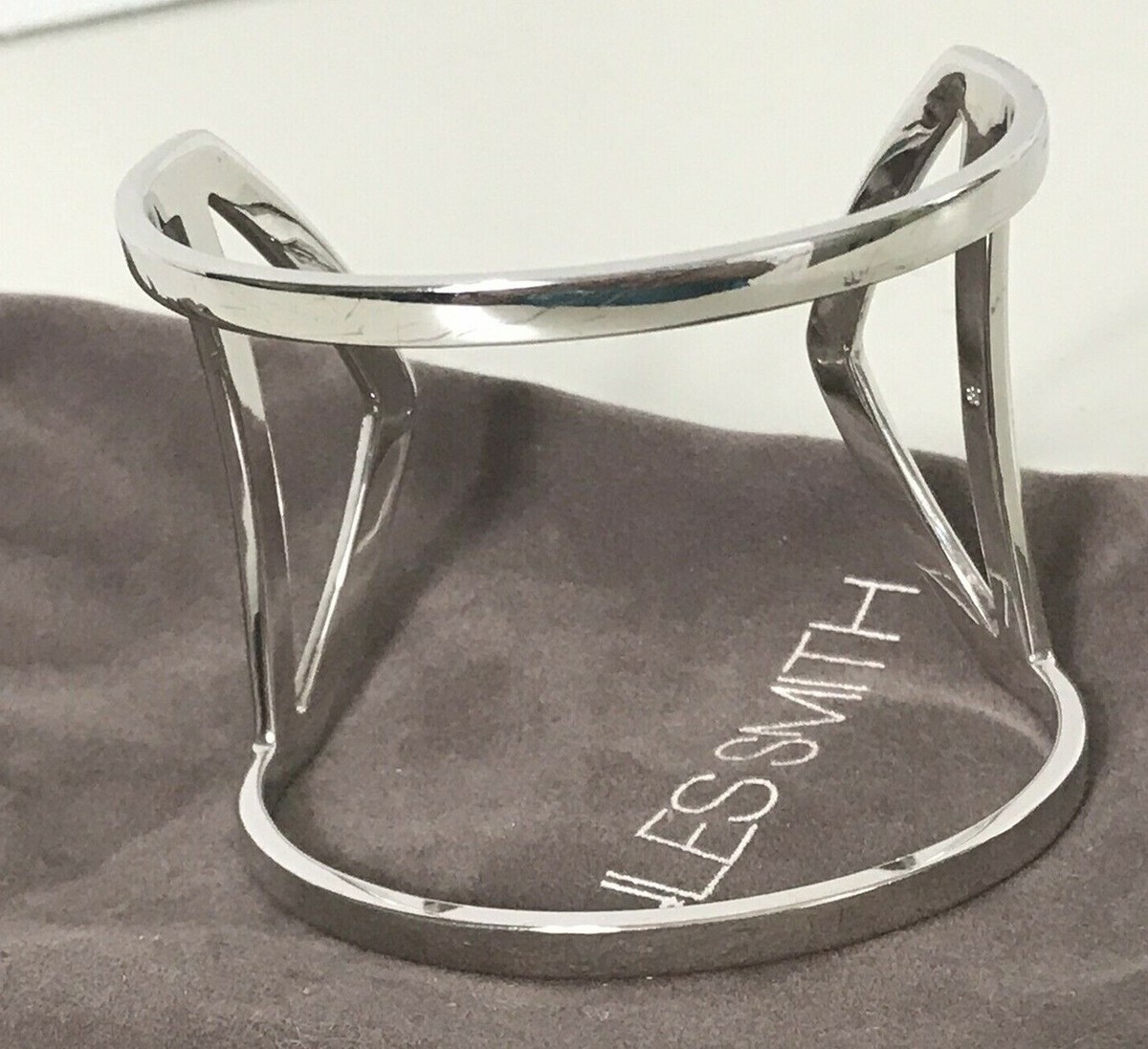 Jules Smith Jane Cuff Bracelet Silver PopSugar 90 Open Work Modern Dust Bag eBay