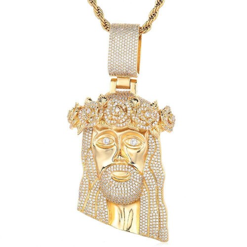Hip Hop Flower Garland Jesus Pendant Necklace 5A Zircon 18k Gold Plated Jewelry - Picture 6 of 11