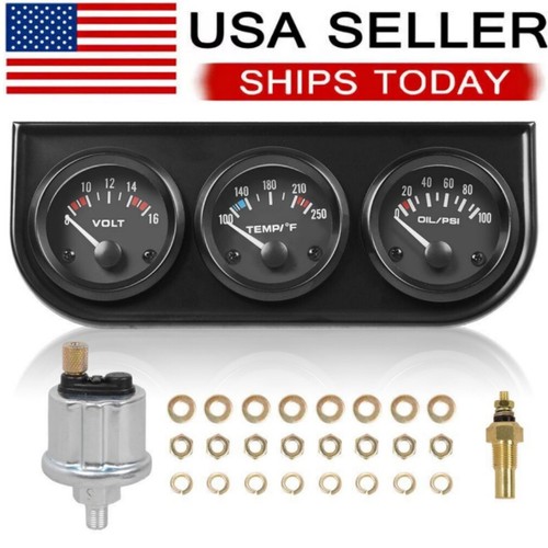 Kit de juego de triple calibre para automóvil 2" 52 mm 12 V 3 en 1 temperatura del agua medidor de presión de aceite EE. UU.