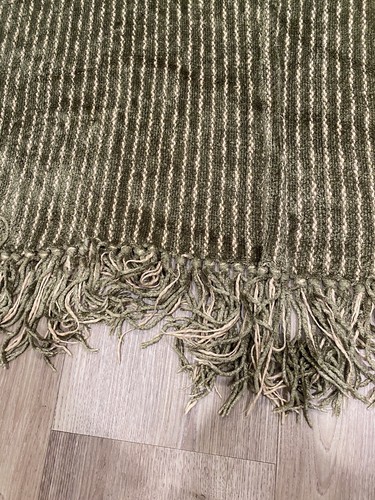 Restoration Hardware Throw Blanket Chenille Sage Green Ribbed Fringe 72x54 - Picture 3 of 7