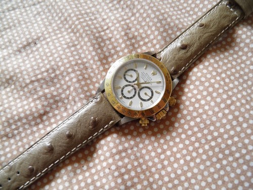 20 mm BRACELET VEAU VERITABLE FACON AUTRUCHE FAIT MAIN GRIS TAUPE COUSU TON/TON - Imagen 5 de 11