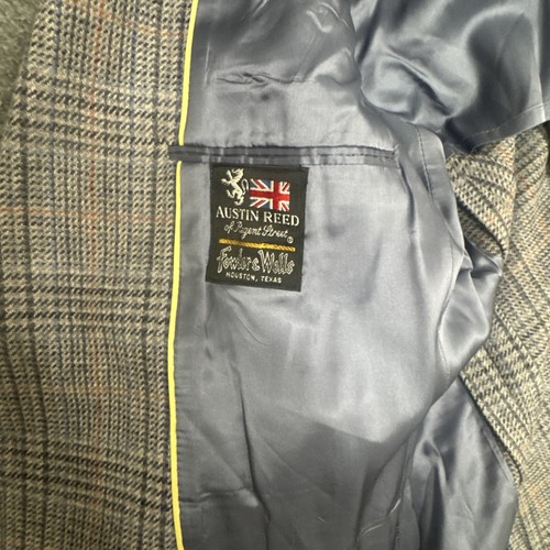 Vintage Austin Reed Tweed Blazer Grey Blue Plaid Pattern Merino Wool Made In USA - Picture 6 of 11