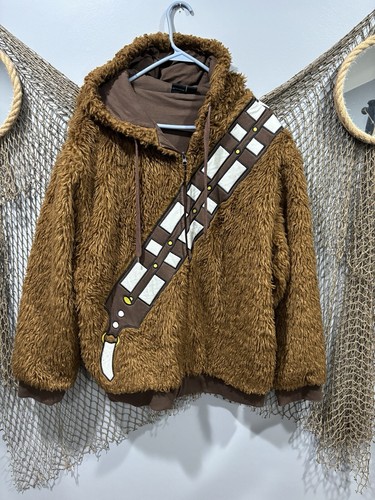Star Wars Chewbacca Cosplay Costume Furry Hoodie Faux Fur Jacket Size L