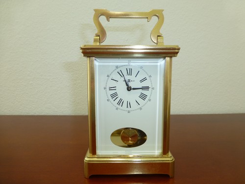 VINTAGE GERMAN BRASS METAL CASE SWING PENDULUM 8 Day CLOCK CHIME HOURLY - Picture 2 of 13