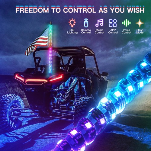 3FT RGB LED Spiral Whip Lights Antenna Neon Lamp App Remote Control For ATV UTV - Bild 4 von 9