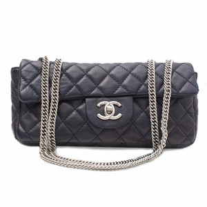Authentic-CHANEL-Navy-Caviar-Leather-East-West-Bag-Silver-Hardware