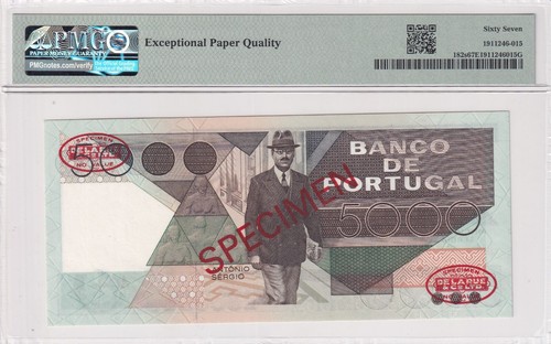 Portugal, 5.000 Escudos, 1980-86, UNC, p182s, SPECIMEN - Picture 2 of 2