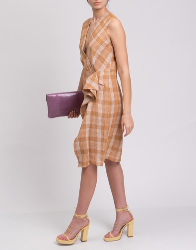 RRP€465 ANTONELLI FIRENZE Linen Sheath Dress IT42 US6 UK10 M Ruffles Tartan - Imagen 3 de 9