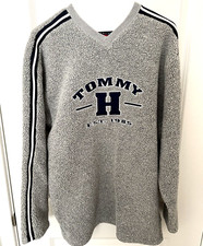 Vintage Tommy Jeans Fleece Pullover Shirt Deep Pile Gray Embroidered 90's