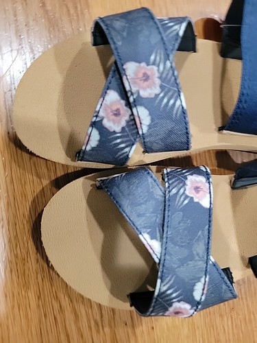 Roxy - Shoreside Flat Wide Elastic Stapp Sandals Slip on Blue Floral Size 11 RAB - Picture 2 of 8