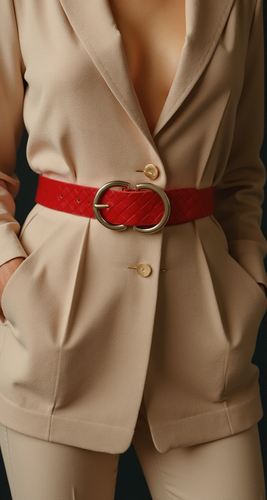 Women Red Basket Weave Faux Leather Waistband Unique Belt Gold Metal Buckle S M - Picture 20 of 23