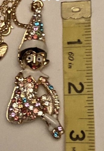 Betsey Johnson Crystal Rhinestone Christmas Elf 3D Shelf Necklace Multi Color 3” - Picture 5 of 5