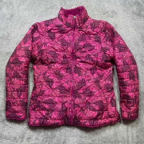 The North Face Reversible Mossbud Swirl Jacket Girls XL 18 Pink Purple Butterfly - Picture 1 of 14