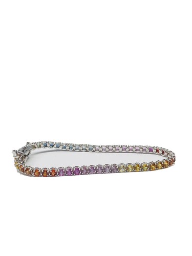Bracciale tennis rainbow oro bianco 750% zaffiri 8.30 Carati uomo donna - Foto 5 di 12